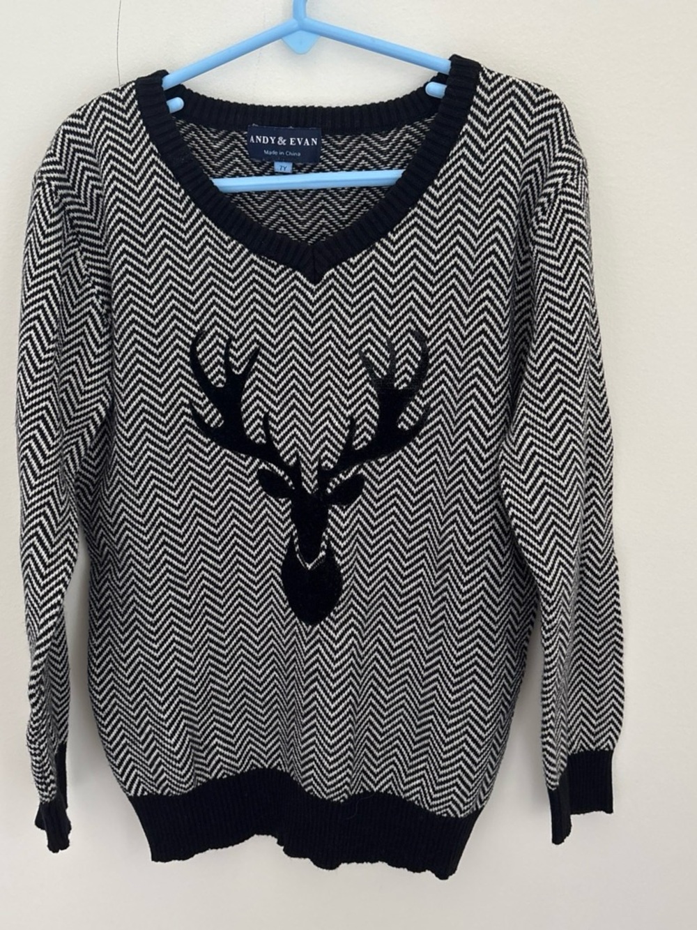 Kid’s Andy & Evan Black and White V-Neck Reindeer Sweater
